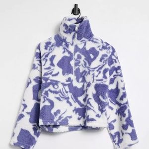 Monki Amalia recycled fleece sweatshirt with zip funnel neck in swirl print
